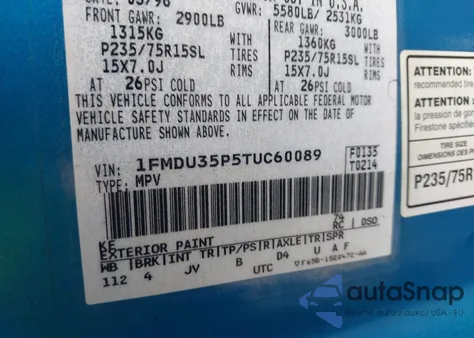 1996 Ford Explorer z USA, uszkodzony, nr VIN 1FMDU35P5TUC60089